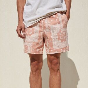 PacSun Men's Short Coral Patchwork Twill Volley Peach & White Medium